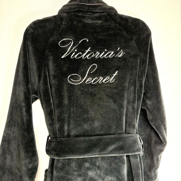 Victoria's Secret Black Plush Velour Bathrobe Black Robe Sz X-Small/Small - Picture 1 of 10